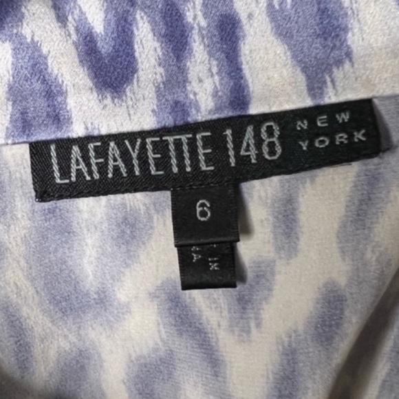 Lafayette 148 Blue Leopard Print Silk Top - Picture 4 of 5